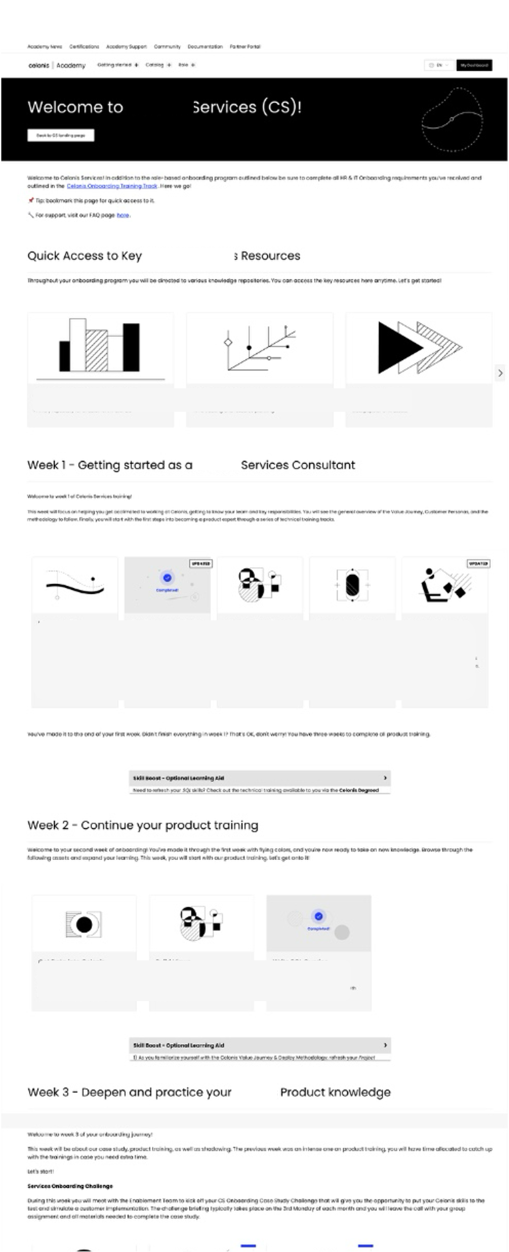 Structured 10-week onboarding journey page inside the LMS